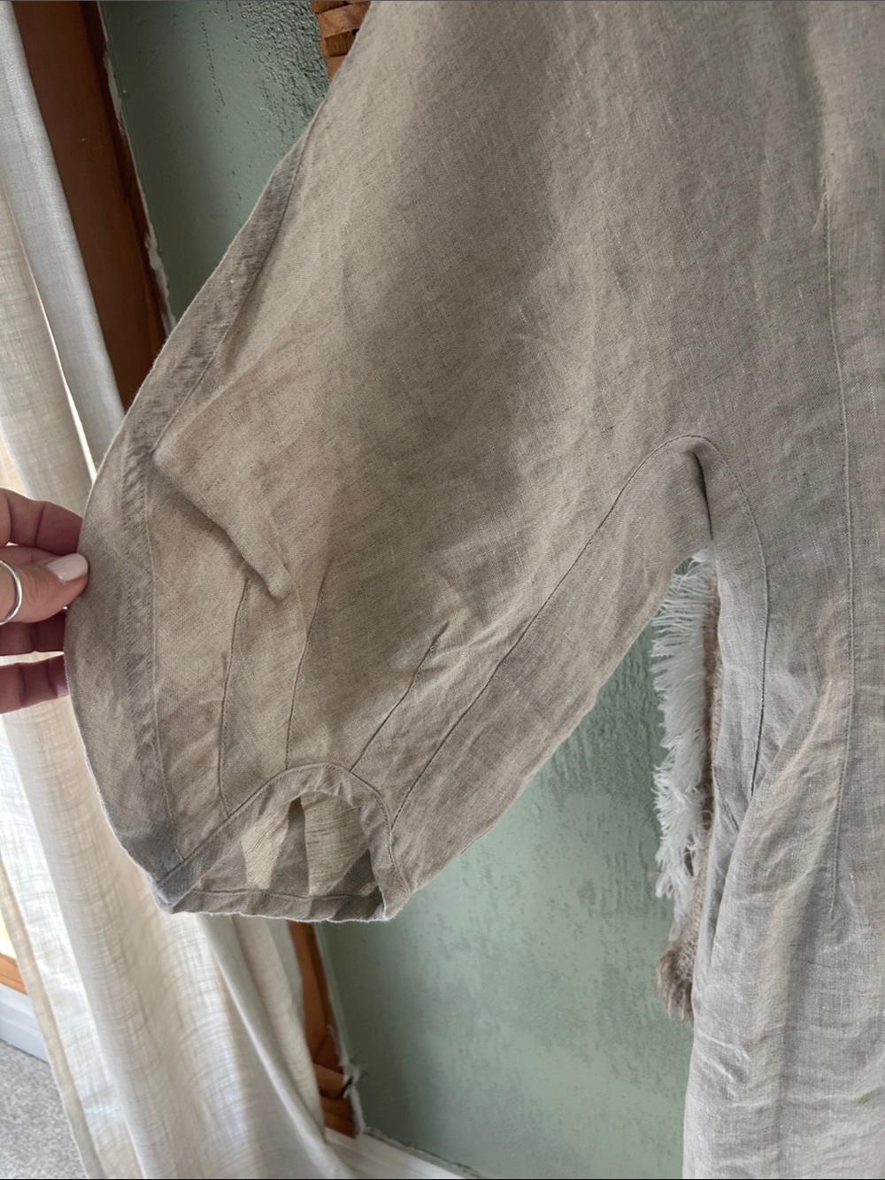 Madewell Khaki Linen Midi dress with V-Notch Neck - Picture 5 of 5